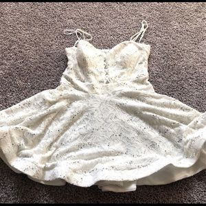 White sequin lace formal dress